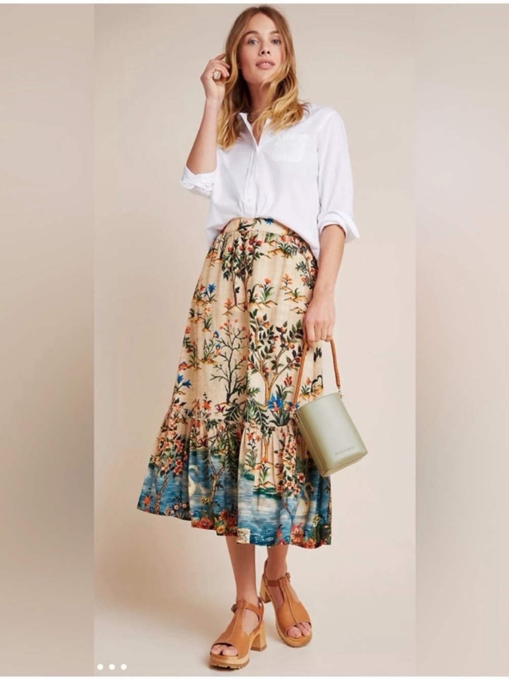 Vineet Bahl Anthropologie Swan Lake Midi Skirt Floral Nature Pockets Unique 425